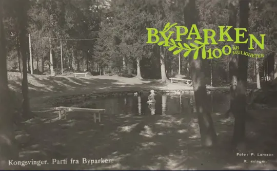 Svart hvitt bilde av byparken.