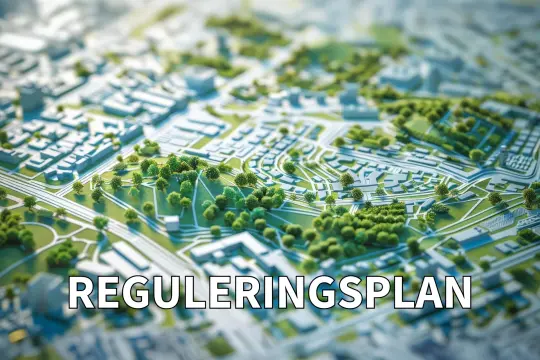 Illustrasjonsbilde av et kart eller område hvor det står "Reguleringsplan".