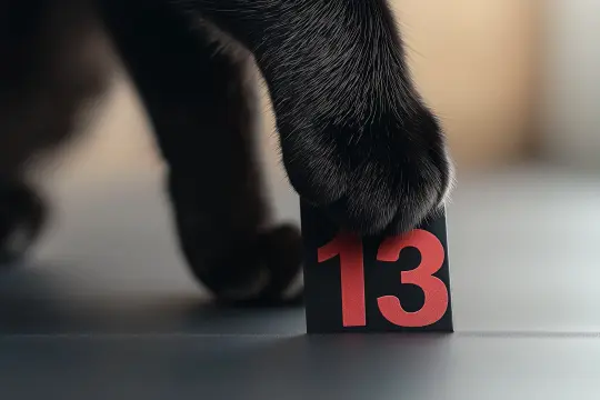 Bilde av en svart kattepote på et 13 tall. Skal illustrere fredag den 13. som en ulykkesdag. Bilde av en svart kattepote på et 13 tall. Skal illustrere fredag den 13. som en ulykkesdag.