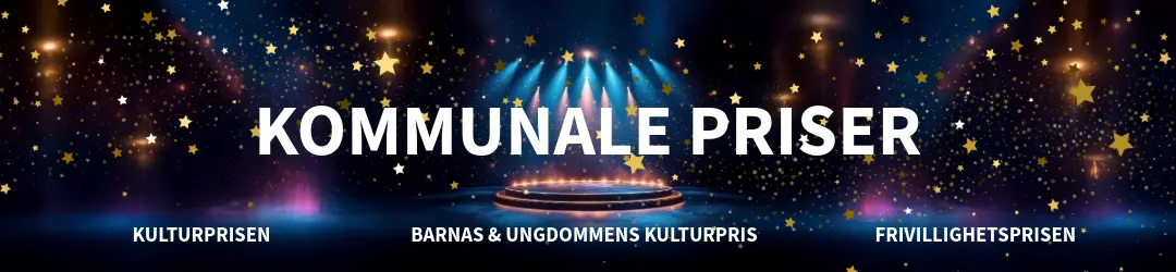 Scenebilde i bakgrunn hvor det står Kommunale priser med tekst på.