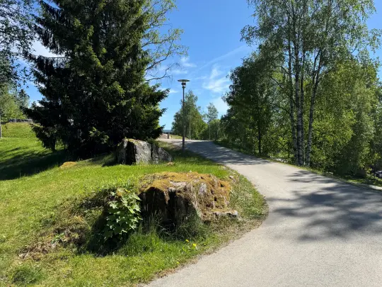 Viser bilde av en sti i byparken.