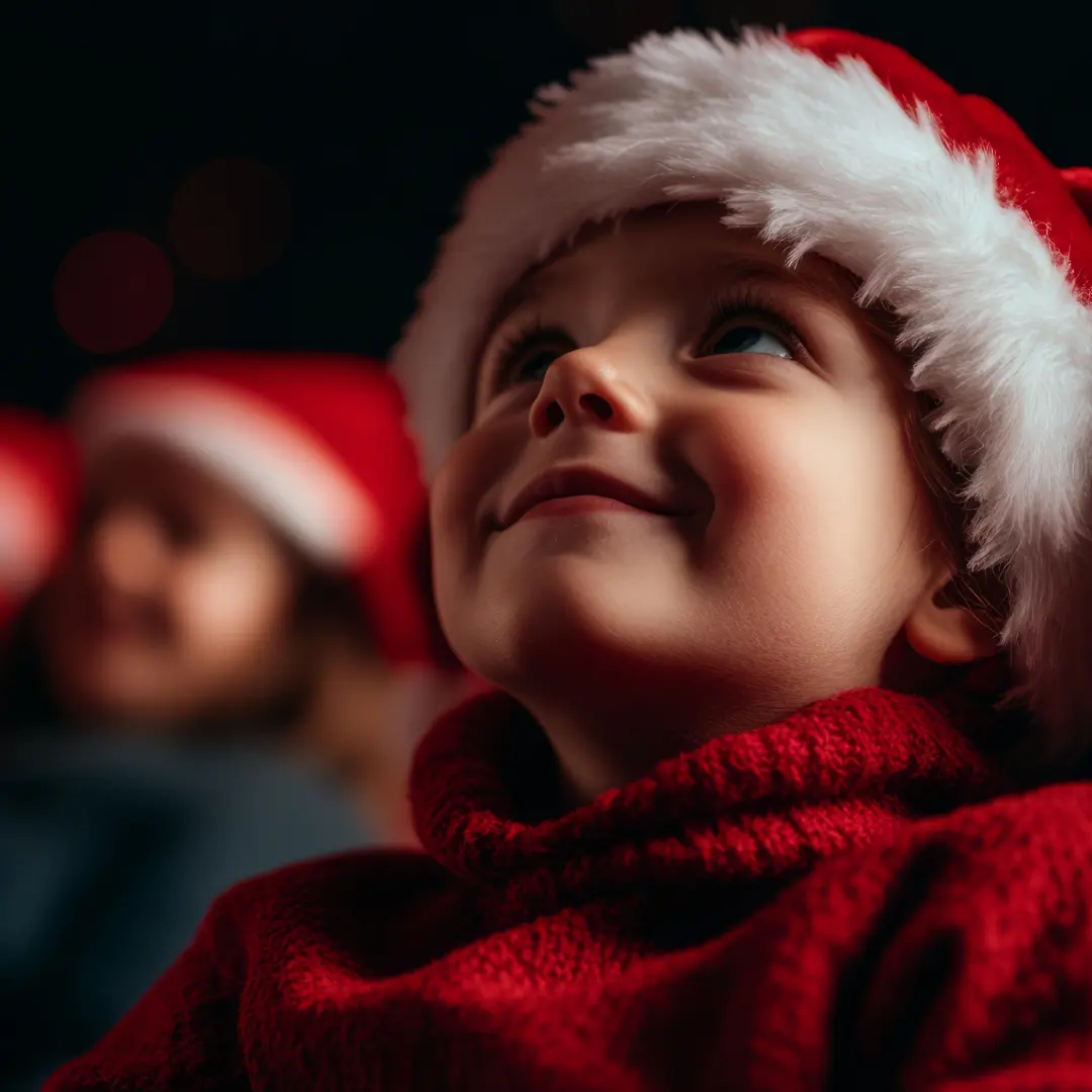 En gutt med nisselue som ser på kino.