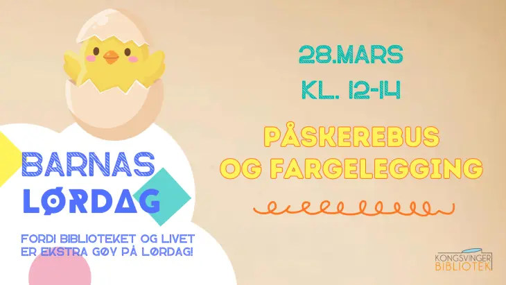 Arrangementsbilde til påskerebus og fargelegging. Påskekylling på brun bakgrunn. 