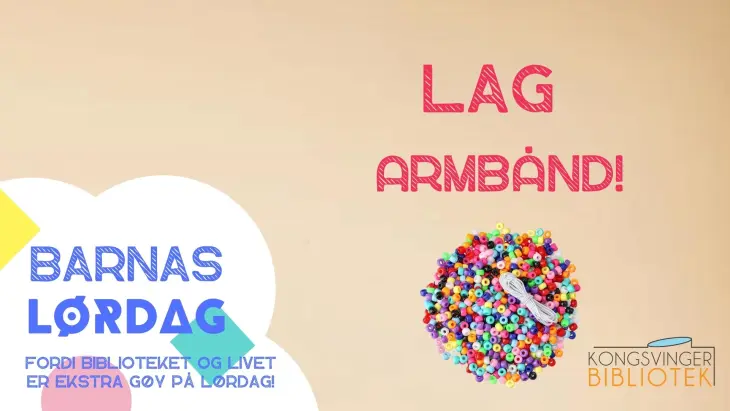 Arrangementsbilde til lag armbånd. Perler på beige bakgrunn. 