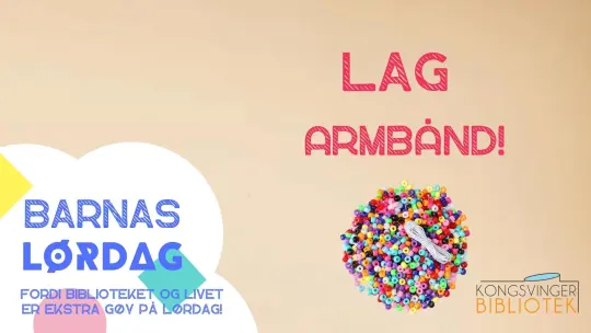 Arrangementsbilde til lag armbånd. Perler på beige bakgrunn. 