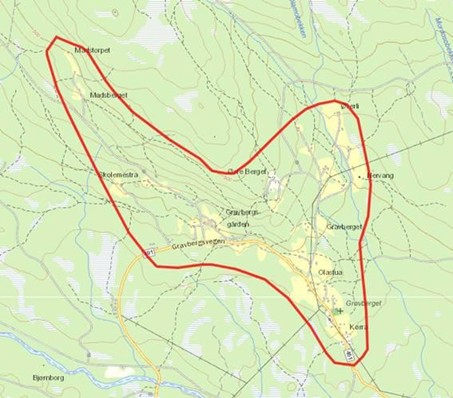 Gravberget med avgrensing for UKL-Finnskogen.
