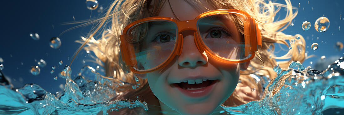 Bilde av en gutt som svømmer under vann med svømmebriller.